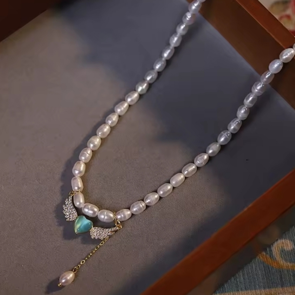 New Gold Filled Angel Wings Natural Fresh Water Pearl Necklace